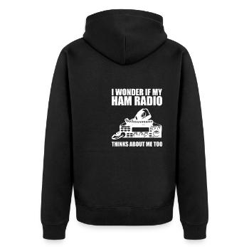 Ham Radio Thinks About Me Radio Lover Frequency Ne - Unisex Premium Bio Zip Hoodie - Schwarz - Hinten - Nico (187cm)