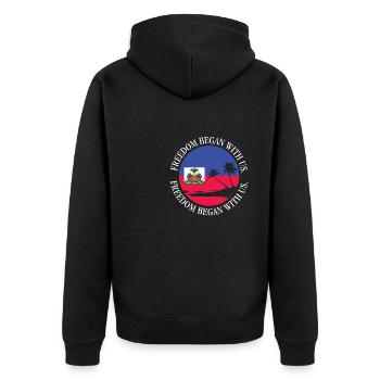 Fierté haïtienne Mois du patrimoine haïtien Début de la liberté - Veste à capuche bio Premium Unisexe - noir - Dos - Nico (187cm)