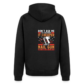 Dont ask me if I can make it cheaper, - Unisex Premium Bio Zip Hoodie - Schwarz - Hinten - Nico (187cm)