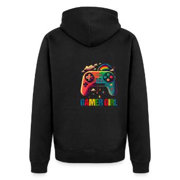 Gaming Konsole PC Zockerin Mädchen Gamer Girl - Unisex Premium Bio Zip Hoodie - Schwarz - Hinten - Nico (187cm)