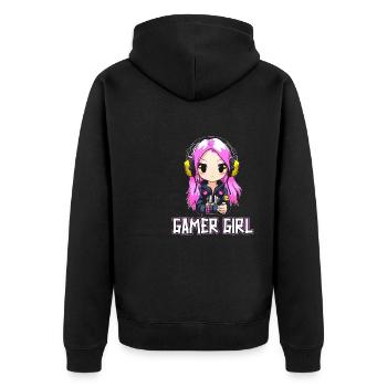 Gaming Konsole PC Zockerin Mädchen Gamer Girl - Unisex Premium Bio Zip Hoodie - Schwarz - Hinten - Nico (187cm)