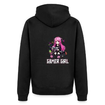 Gaming Konsole PC Zockerin Mädchen Gamer Girl - Unisex Premium Bio Zip Hoodie - Schwarz - Hinten - Nico (187cm)