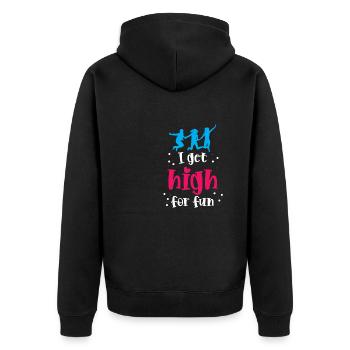 I get high for fun - Unisex Premium Bio Zip Hoodie - Schwarz - Hinten - Nico (187cm)