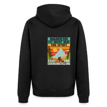 Wanderer Wanderung Wandern ist nicht nur ein Sport - Unisex Premium Bio Zip Hoodie - Schwarz - Hinten - Nico (187cm)