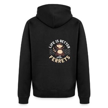 Cute Weasel Funny Life Is Better With Ferrets - Unisex Premium Bio Zip Hoodie - Schwarz - Hinten - Nico (187cm)
