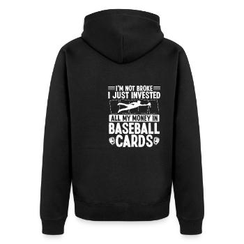 Funny Baseball Card Design - Unisex Premium Organic Zip Hoodie - black - Back - Nico (187cm)