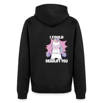 Ich könnte Kreuzheben Du Süßes Einhorn Powerlifting - Unisex Premium Bio Zip Hoodie - Schwarz - Hinten - Nico (187cm)