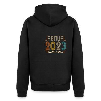 Abitur Gymnasium Damen und Herren Abi 2023 - Unisex Premium Bio Zip Hoodie - Schwarz - Hinten - Nico (187cm)