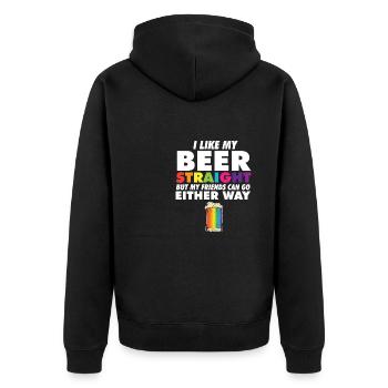 Proud Ally LGBT I Like My Beer Straight Rainbow - Unisex Premium Bio Zip Hoodie - Schwarz - Hinten - Nico (187cm)
