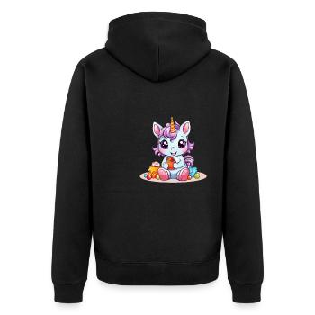 EINHORN SÜßIGKEITEN - Unisex Premium Bio Zip Hoodie - Schwarz - Hinten - Nico (187cm)