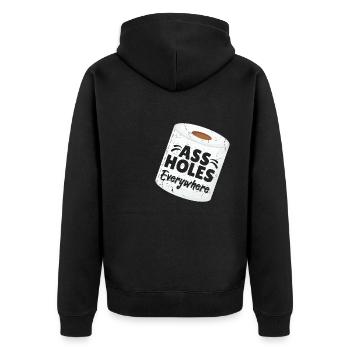 Assholes Everywhere Toilet Paper - Unisex Premium Bio Zip Hoodie - Schwarz - Hinten - Nico (187cm)