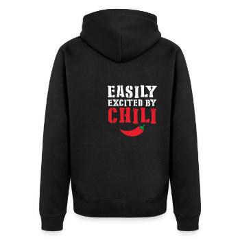 Funny Easily Excited By Chili Hot Spicy Food Red P - Unisex Premium Organic Zip Hoodie - black - Back - Nico (187cm)