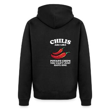 Spicy Chilis Are Like Potato Chips You Can't Just - Unisex Premium Bio Zip Hoodie - Schwarz - Hinten - Nico (187cm)