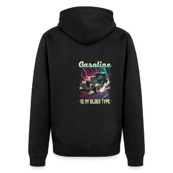 Hot Rod Gasoline Is My Blood Type, Muscle Car Rat - Unisex Premium Bio Zip Hoodie - Schwarz - Hinten - Nico (187cm)