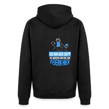 Junggesellenabschied Poltern Polterabend JGA - Unisex Premium Bio Zip Hoodie - Schwarz - Hinten - Nico (187cm)