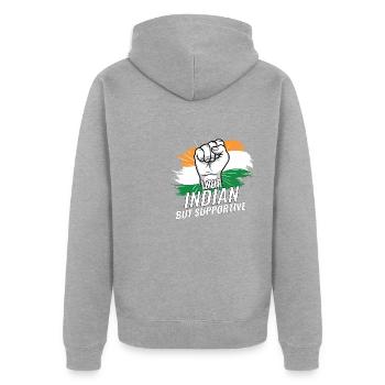 Not Indian But Supportive India Flag Country - Unisex Premium Bio Zip Hoodie - Grau meliert - Hinten - Nico (187cm)