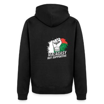 Not Malagasy But Supportive Madagascar Flag - Unisex Premium Organic Zip Hoodie - black - Back - Nico (187cm)