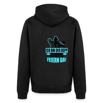 Junggesellenabschied Poltern Polterabend JGA - Unisex Premium Bio Zip Hoodie - Schwarz - Hinten - Nico (187cm)
