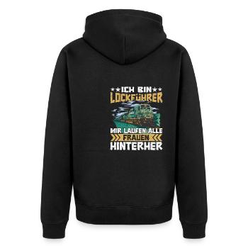 Lockführer Zug Lokomotive - Unisex Premium Bio Zip Hoodie - Schwarz - Hinten - Nico (187cm)