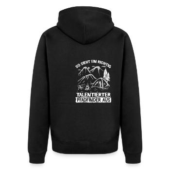 Pfadfinder Jugendgruppe Zeltlager Lagerfeuer - Unisex Premium Bio Zip Hoodie - Schwarz - Hinten - Nico (187cm)