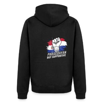 Not Paraguayan But Supportive Paraguay Flag - Unisex Premium Organic Zip Hoodie - black - Back - Nico (187cm)