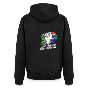 Not South African But Supportive South Africa - Unisex Premium Bio Zip Hoodie - Schwarz - Hinten - Nico (187cm)