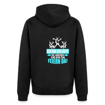Junggesellenabschied Poltern Polterabend JGA - Unisex Premium Bio Zip Hoodie - Schwarz - Hinten - Nico (187cm)