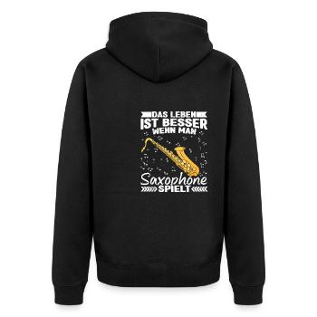 Saxophone Saxophonespieler Saxophonist - Unisex Premium Bio Zip Hoodie - Schwarz - Hinten - Nico (187cm)
