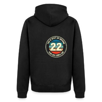 22e anniversaire pour que vous voyiez avec 22 cadeaux rétro - Veste à capuche bio Premium Unisexe - noir - Dos - Nico (187cm)