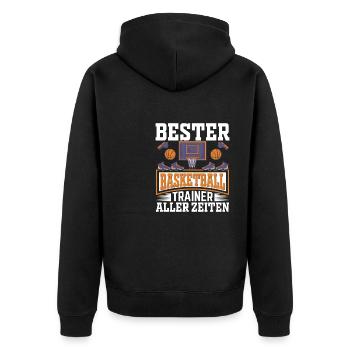 Bester Basketball Trainer aller Zeiten Verein - Unisex Premium Bio Zip Hoodie - Schwarz - Hinten - Nico (187cm)