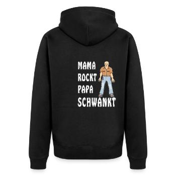 MAMA ROCKT PAPA SCHWANKT - Unisex Premium Bio Zip Hoodie - Schwarz - Hinten - Nico (187cm)