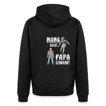 MAMA ROCKT PAPA SCHWANKT - Unisex Premium Bio Zip Hoodie - Schwarz - Hinten - Nico (187cm)