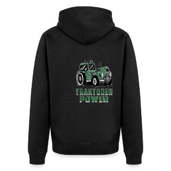 TRAKTOR TRAKTOREN POWER - Unisex Premium Bio Zip Hoodie - Schwarz - Hinten - Nico (187cm)