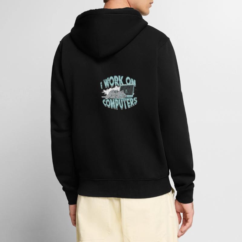 ICH ARBEITE AN COMPUTERN - Cat und Computer - Technik Unisex Premium Bio Zip Hoodie
