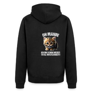 Ich bin schon wieder total unterzuckert Katze - Unisex Premium Bio Zip Hoodie - Schwarz - Hinten - Nico (187cm)