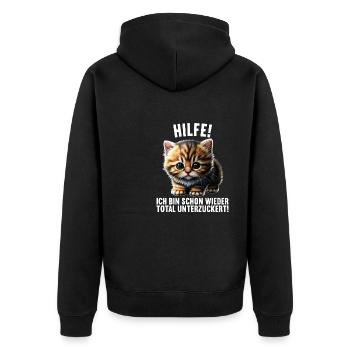 Ich bin schon wieder total unterzuckert Katze - Unisex Premium Bio Zip Hoodie - Schwarz - Hinten - Nico (187cm)