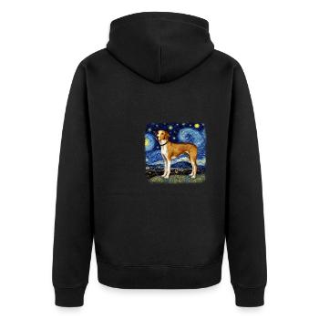 American Foxhound Van gogh starry night - Unisex Premium Bio Zip Hoodie - Schwarz - Hinten - Nico (187cm)