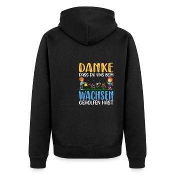 Tagesmutter Abschiedsgeschenk Erzieher Kita - Unisex Premium Bio Zip Hoodie - Schwarz - Hinten - Nico (187cm)