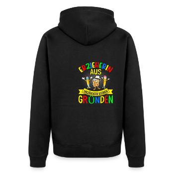 Erzieherin Abschiedsgeschenkidee - Unisex Premium Bio Zip Hoodie - Schwarz - Hinten - Nico (187cm)