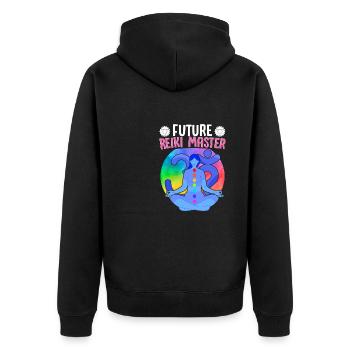 Future Reiki Master Japan Heilkunst - Unisex Premium Bio Zip Hoodie - Schwarz - Hinten - Nico (187cm)