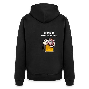 Wer betrunken ist, hat die Hände voll - Lustige Tr - Unisex Premium Bio Zip Hoodie - Schwarz - Hinten - Nico (187cm)