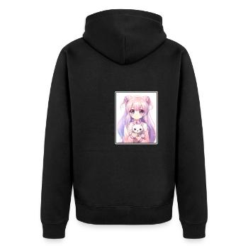 Kawaii Girl Anime Manga Girl Cat - Veste à capuche bio Premium Unisexe - noir - Dos - Nico (187cm)