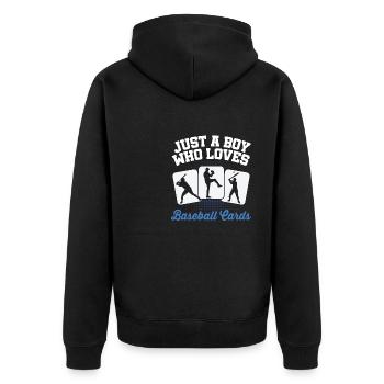 Men Trader Collector Just A Boy Who Loves Baseball - Unisex Premium Bio Zip Hoodie - Schwarz - Hinten - Nico (187cm)