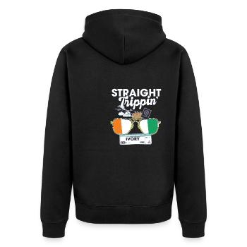 Straight Trippin' Ivory Vacation Tour Travel Trip - Unisex Premium Bio Zip Hoodie - Schwarz - Hinten - Nico (187cm)