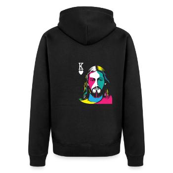 Religious Christian Believers Jesus Christ Is - Unisex Premium Bio Zip Hoodie - Schwarz - Hinten - Nico (187cm)