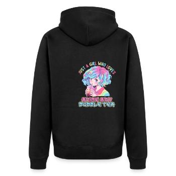 Just a girl who loves Anime and Boba Bubble Tea - Unisex Premium Bio Zip Hoodie - Schwarz - Hinten - Nico (187cm)