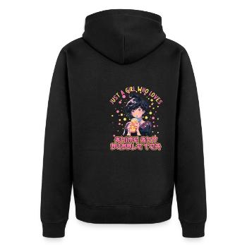 Just a girl who loves Anime and Boba Bubble Tea - Unisex Premium Bio Zip Hoodie - Schwarz - Hinten - Nico (187cm)