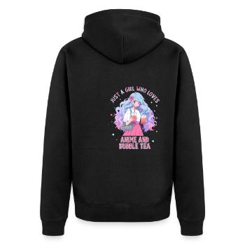 Just a girl who loves Anime and Boba Bubble Tea - Unisex Premium Bio Zip Hoodie - Schwarz - Hinten - Nico (187cm)