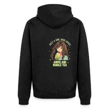 Just a girl who loves Anime and Boba Bubble Tea - Unisex Premium Bio Zip Hoodie - Schwarz - Hinten - Nico (187cm)