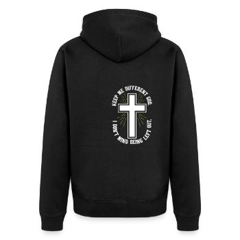 Keep Me Different God Catholic Christian Believer - Unisex Premium Bio Zip Hoodie - Schwarz - Hinten - Nico (187cm)
